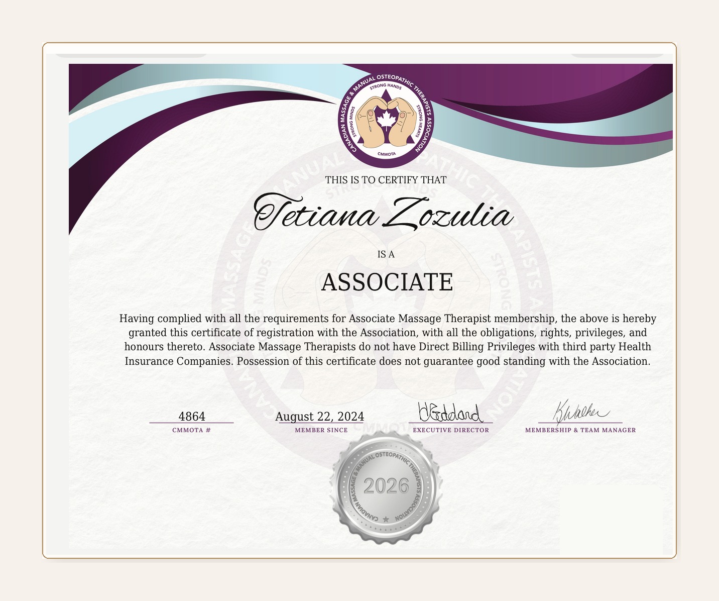 Associate Massage Therapist Certificate