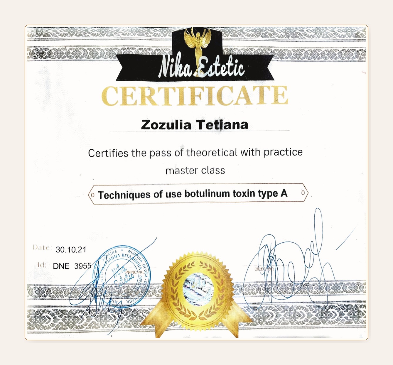 Aesthetic Master Class Certificate